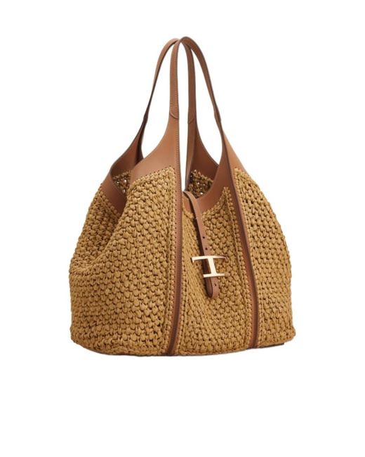 Tod's Brown Timeless Woven Tote Bag