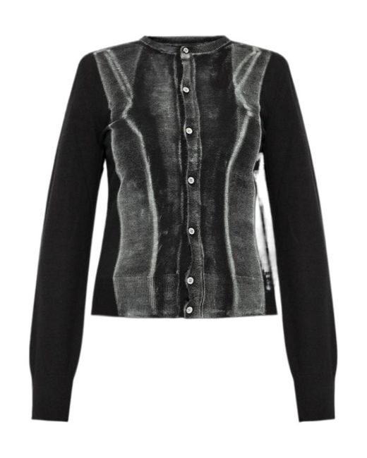 MM6 by Maison Margiela Black Cardigan-Print Crewneck Jumper