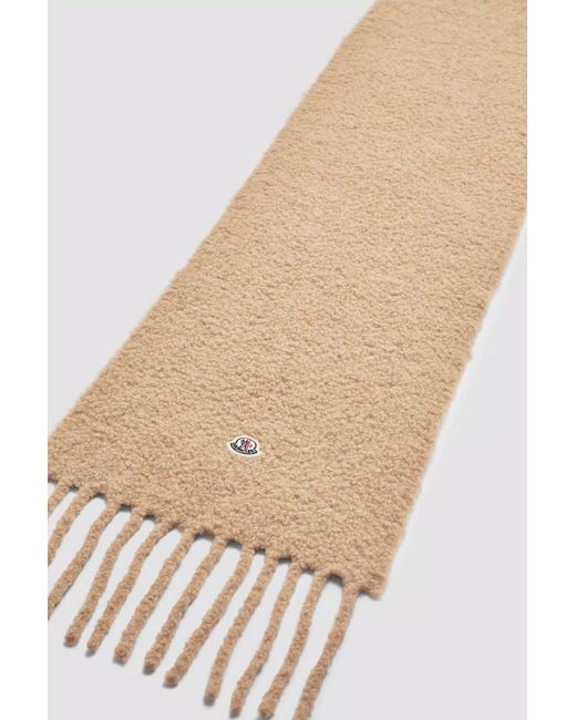 Moncler White Logo Patch Brushed Fringed Scarf
