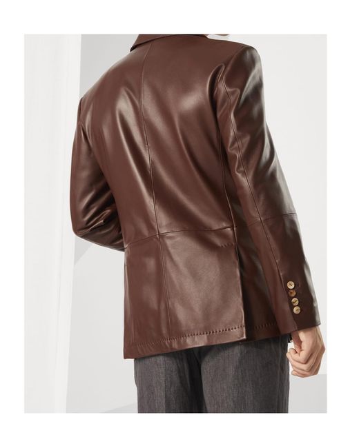 Brunello Cucinelli Brown Leather Blazer for men