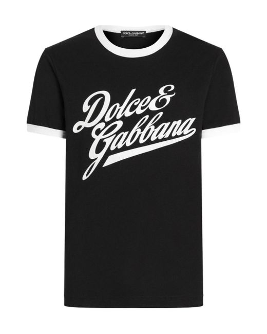 Dolce & Gabbana Blue Flock Printed Crewneck T-Shirt for men