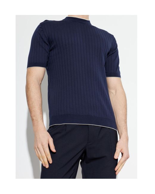 Eleventy Blue Ribbed Knit T-Shirt for men