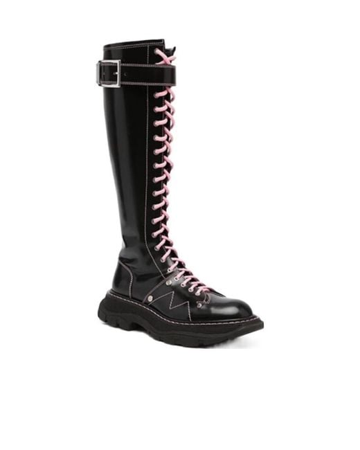 McQueen Black Tread Lace-Up Boots