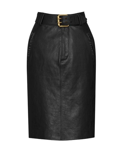 Saint Laurent Black High Waisted Creased Pencil Skirt