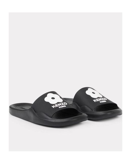 KENZO Black Logo Patch Open Toe Slides