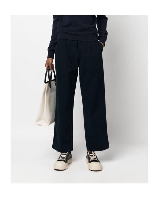 A.P.C. Blue Pleat-Detail Wide-Leg Cotton Trousers
