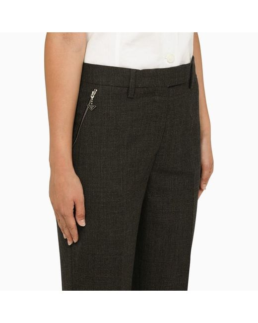 Prada Black Mid-Rise Zip-Pocket Cropped Trousers