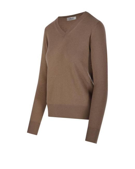 Max Mara Brown Idoneo V-Neck Jumper