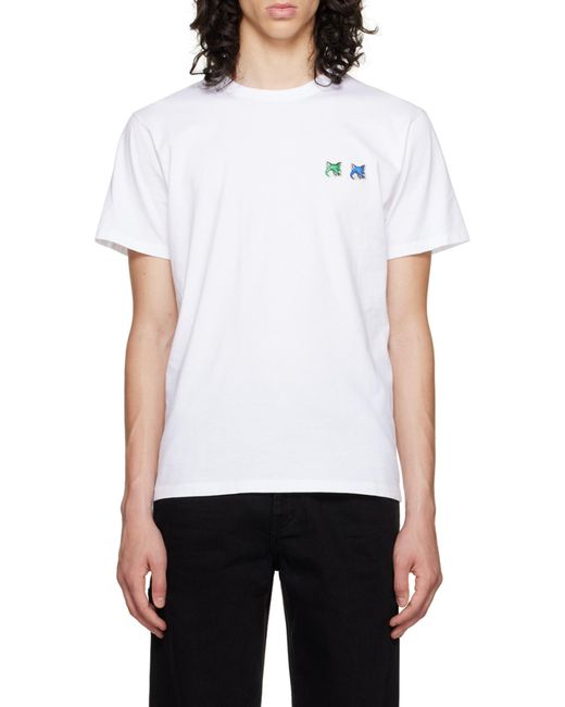 Maison Kitsuné White Chest Logo-Patch Detail T-Shirt for men
