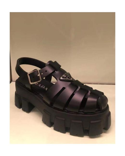 Prada Black Strapped Platform Sandals