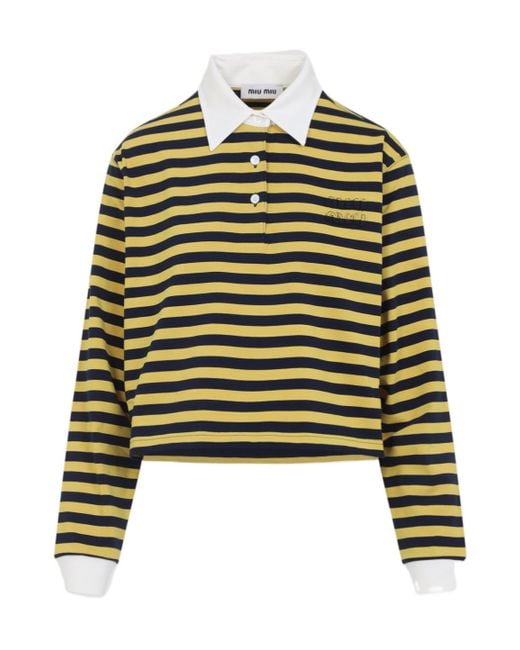 Miu Miu Green Striped Polo Shirt
