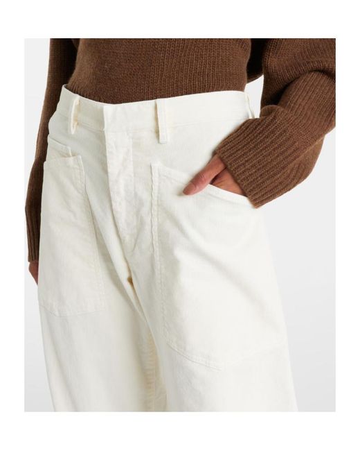 Nili Lotan White Shon Corduroy Barrel-Leg Pants