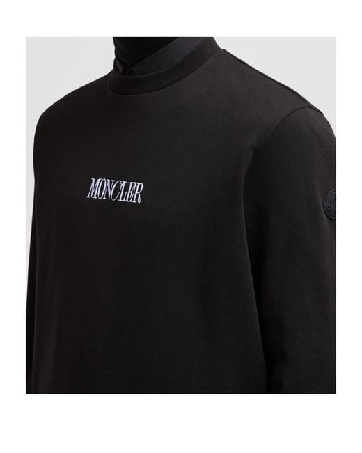 Moncler Black Embroidered Logo Sweatshirt for men
