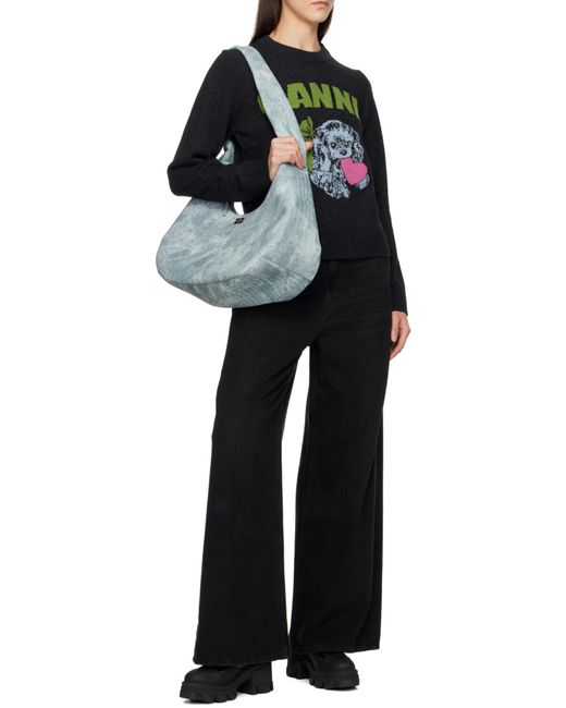 Ganni Blue Bleached Medium Hobo Bag