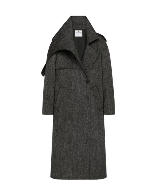 Courreges Black Asymmetric-Collar Long Coat for men