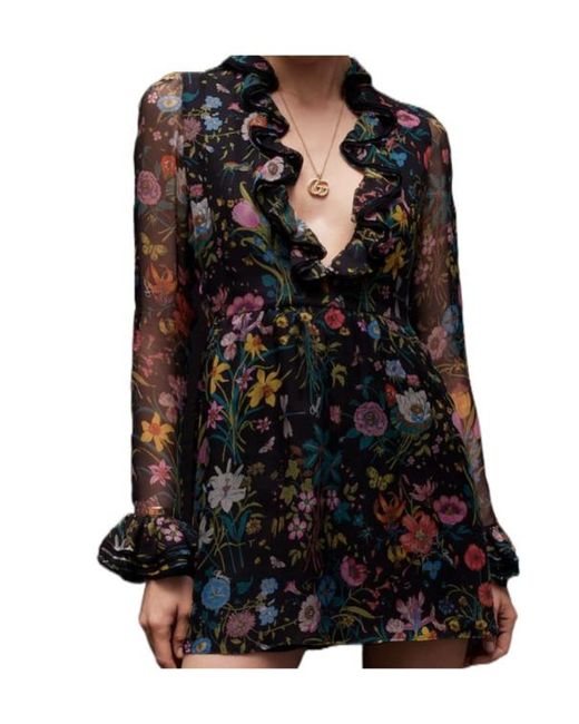 Gucci Black Printed Silk Chiffon Dress