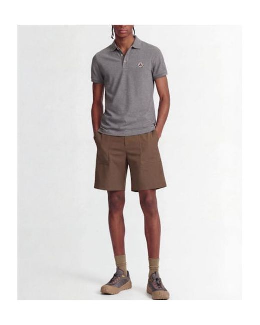 Moncler Gray Logo Patch Cotton Polo Shirt for men