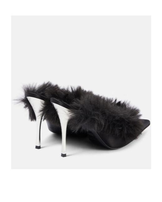 Magda Butrym Black Faux Shearling Leather Mules