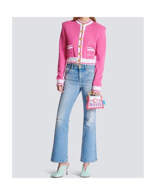 Balmain Pink Signature Button-Detail Cardigan