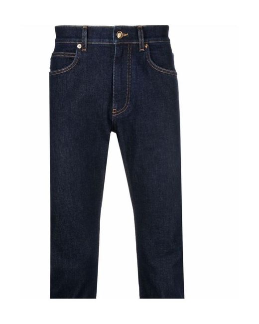 Versace Blue Logo Patch Mid Rise Jeans for men