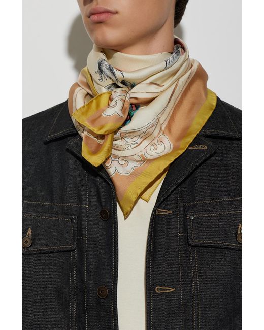 Moschino Green Mushroom-Print Silk Scarf for men