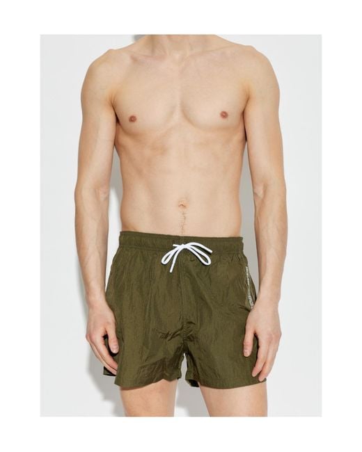 Emporio Armani Green Logo Patch Drawstring Swim Shorts for men
