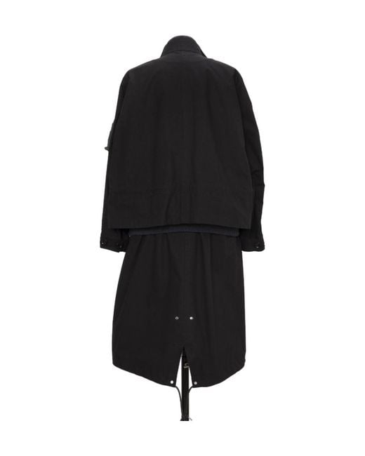 Sacai Black Nylon Twill X Rip Stop Coat for men