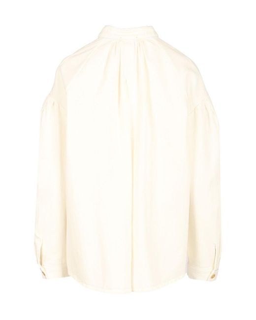 Forte_forte White Mandarin Collar Puff Sleeve Top