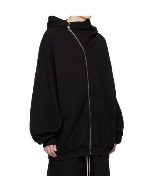 Rick Owens Black Temple Mountain Hun Slanted Zipper Hoodie for men
