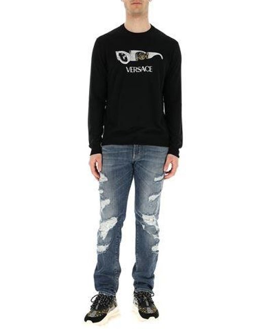 Versace Black Logo Printed Sweater for men