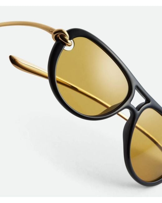 Bottega Veneta Yellow Eyewear Aviator Frame Sunglasses