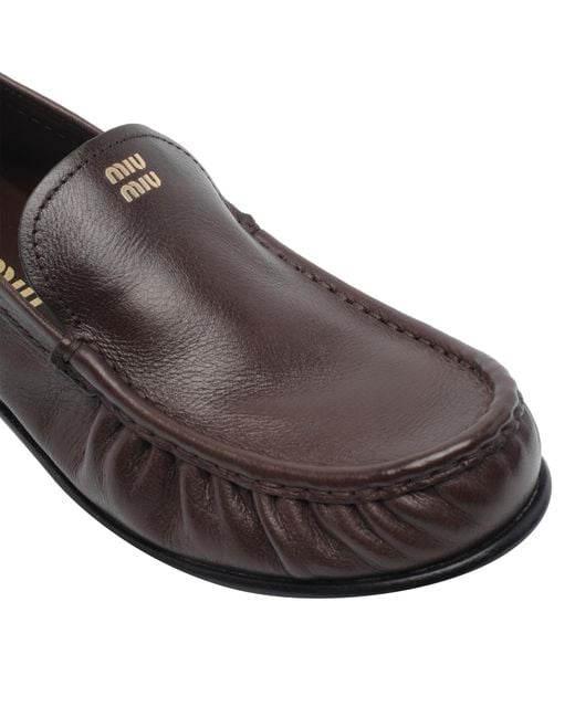 Miu Miu Brown Logo-Embossed Loafers