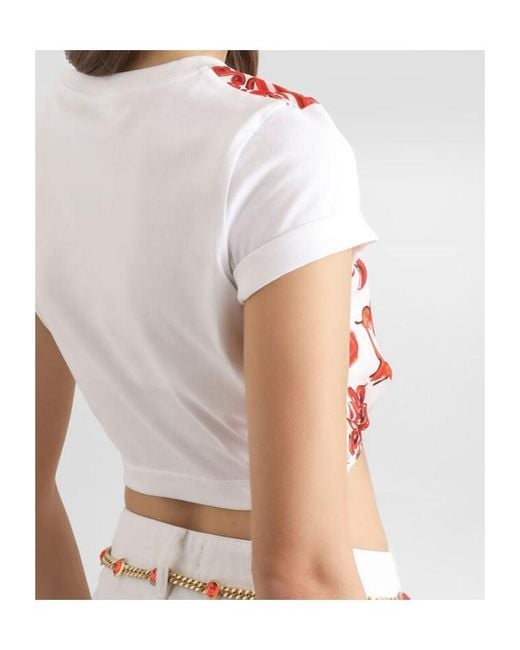 Dolce & Gabbana Red Majolica Tie-Front Crop T-Shirt