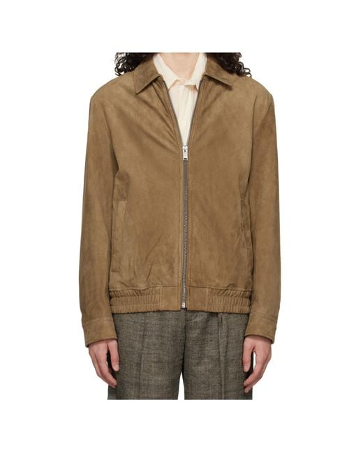 Boss Brown Long-Sleeved Leather Jacket for men
