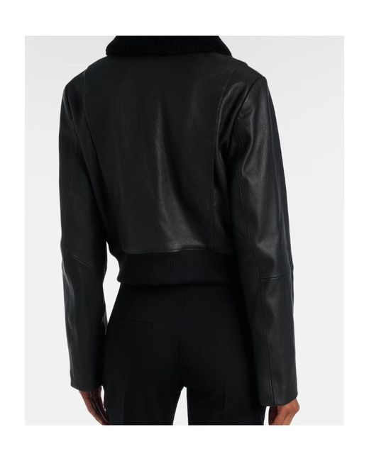 Vince Black Shearling-Trimmed Leather Jacket