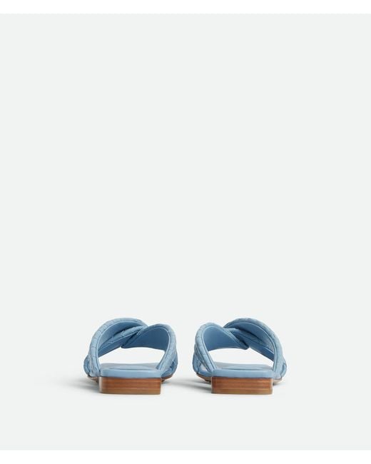 Bottega Veneta Blue Riva Intrecciato Flat Mule Sandals