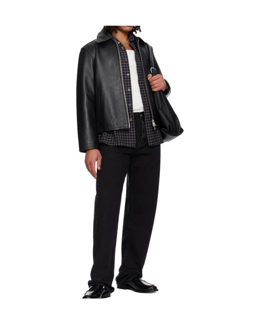 sunflower Black Long-Sleeved Leather Jacket for men