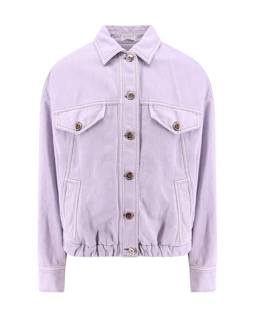 Brunello Cucinelli Purple Monili Embellished Elastic Waistband Jacket