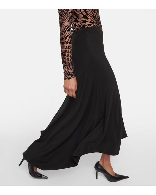Mugler Black Asymmetric Jersey Midi Skirt