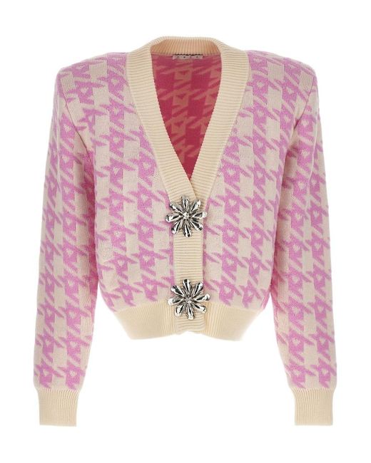 Area Pink Mussel Flower V-Neck Cardigan