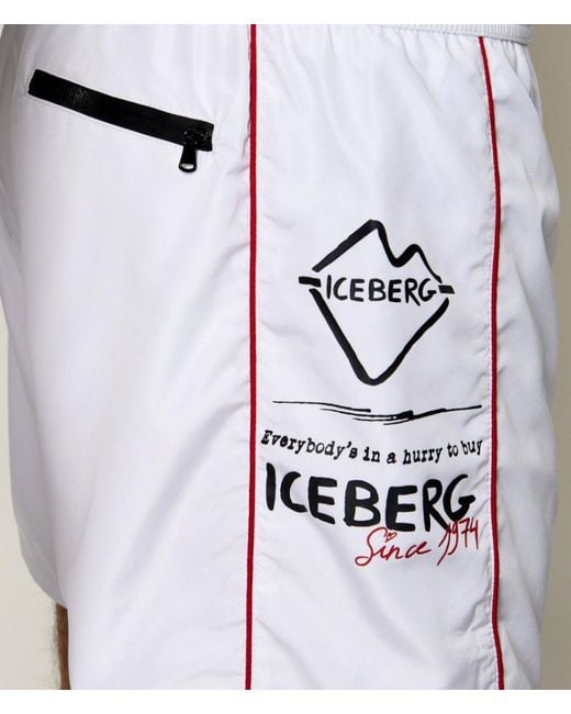 Iceberg White Logo Print Swim Shorts for men