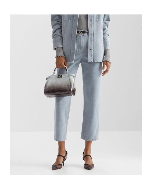Fendi Blue Logo Detailed Straight-Leg Jeans