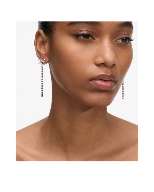 Self-Portrait White Embellished Bow Droplet Earrings