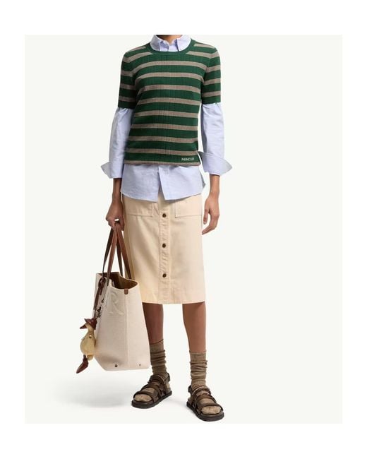 Moncler Green Striped Cotton Short Sleeve Polo Shirt