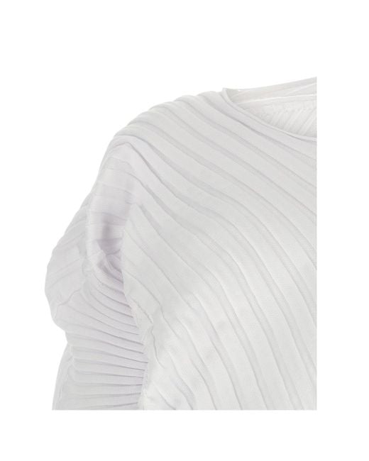 Issey Miyake White Ribbed Asymmetrical Top