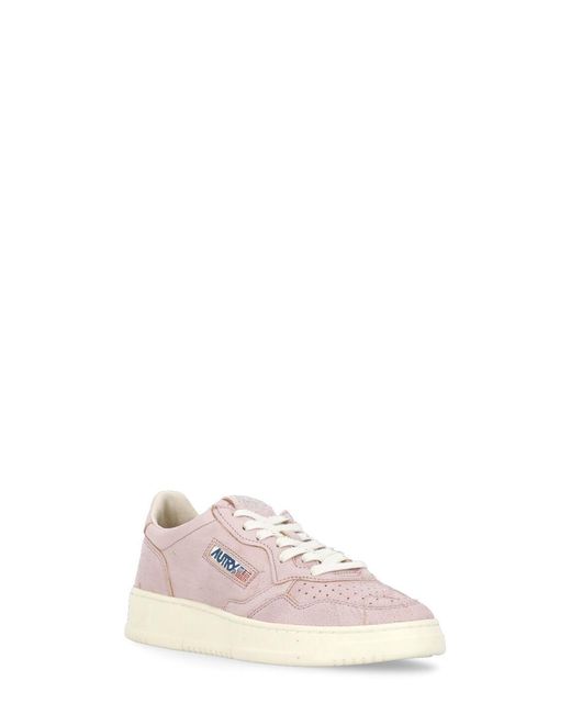 Autry Pink Logo Embroidered Lace-Up Sneakers