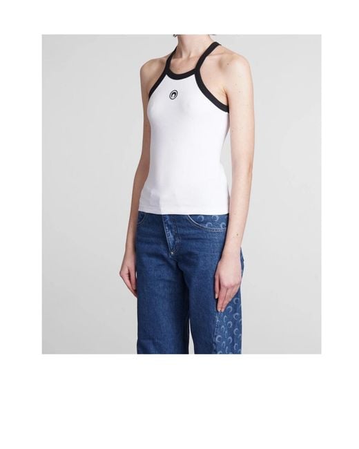 MARINE SERRE Blue Crescent Moon Embroidered Racerback Ribbed Top