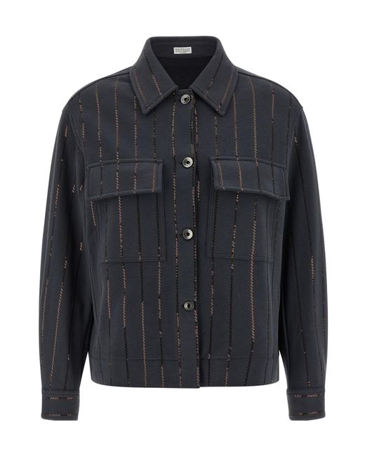 Brunello Cucinelli Black Sequin Embellished Fleece Shirt