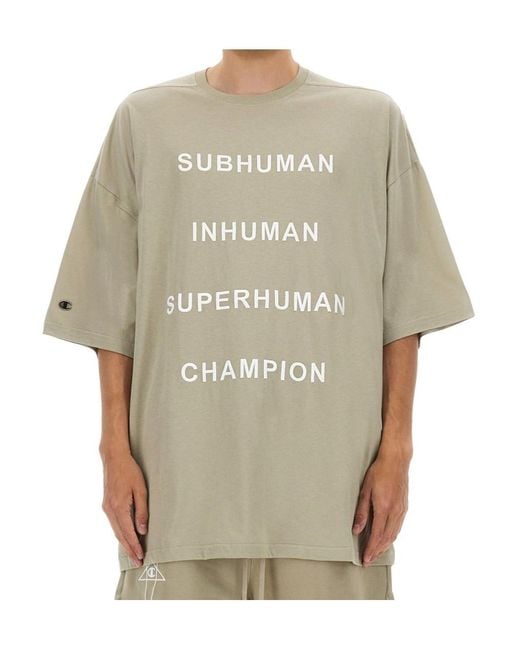 Rick Owens X Champion Natural Text Printed Crewneck T-Shirt for men