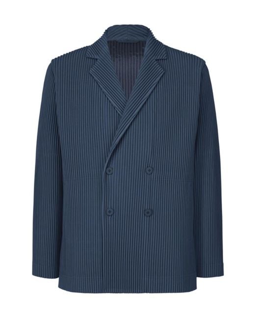 Homme Plissé Issey Miyake Blue Homme Plissé Issey Miyake Double Breasted Pleated Jacket for men